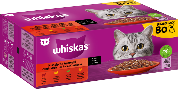 Whiskas Frischebeutel 80 x 85g Klassische Auswahl in Sauce, 473372