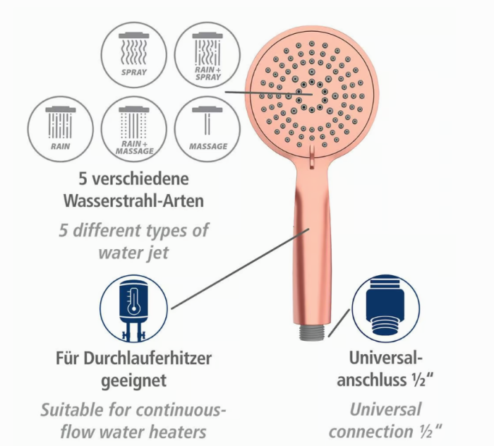 Wenko Duschkopf Mod. Young Roségold Ø 11 cm, 23943100