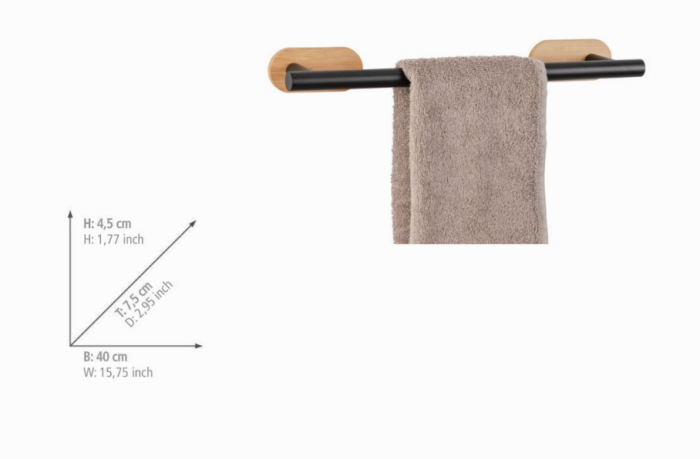 Wenko Turbo-Loc® Badetuchstange Mod. Orea Bamboo Befestigung ohne bohren, 25368100