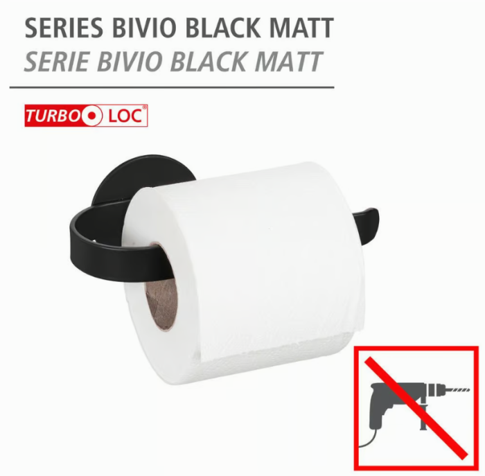 WENKO Turbo-Loc® Toilettenpapierhalter Mod. Bivio Black matt aus Aluminium,  26065100