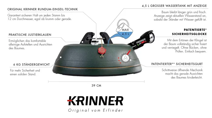KRINNER Christbaumständer Ultra Grip XL, 4,5L, für Bäume bis 300 cm, 94445