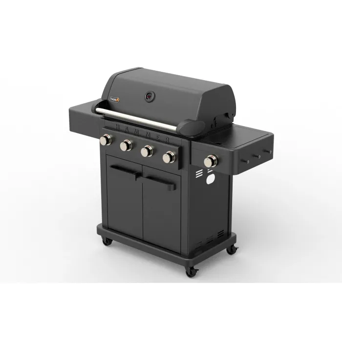 THOR Hammer Gasgrill 4 Hauptbrenner, Seitenbrenner,  Aluguss, 915177