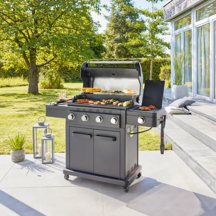 THOR Hammer Gasgrill 4 Hauptbrenner, Seitenbrenner,  Aluguss, 915177