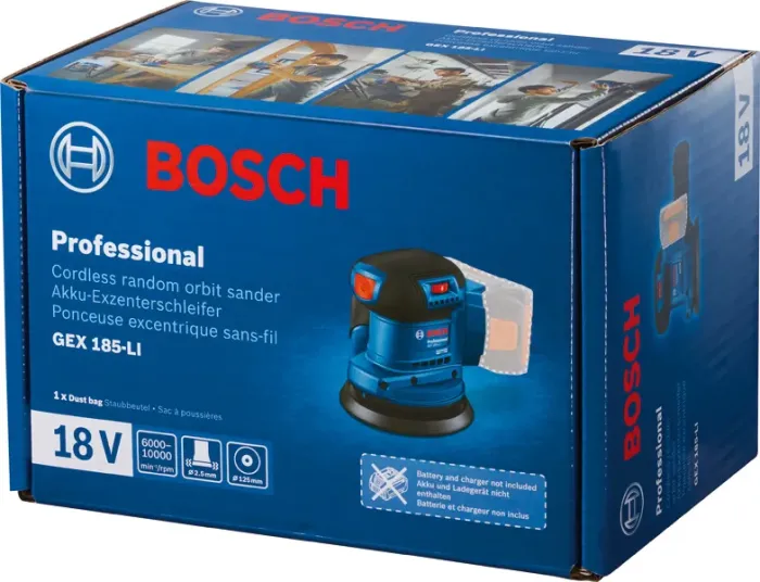 Bosch Professional Exzenterschleifer GEX 185-LI mit Staubsack, 06013A5020