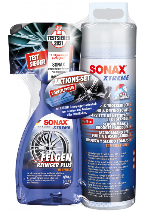 SONAX Aktionsset Xtreme FelgenReiniger Plus (500 ml) + Xtreme Reinigungs +Trockentuch, 230541