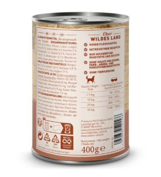 Wildes Land Nassfutter Pferd mit Süßkartoffel, 400g, WL58213