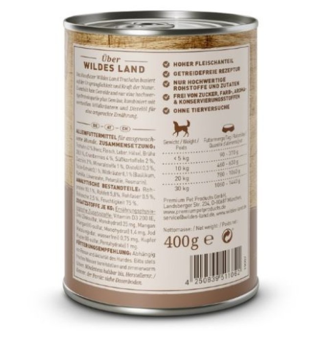 Wildes Land Nassfutter Truthahn mit Süßkartoffel, 400 g, WL511062
