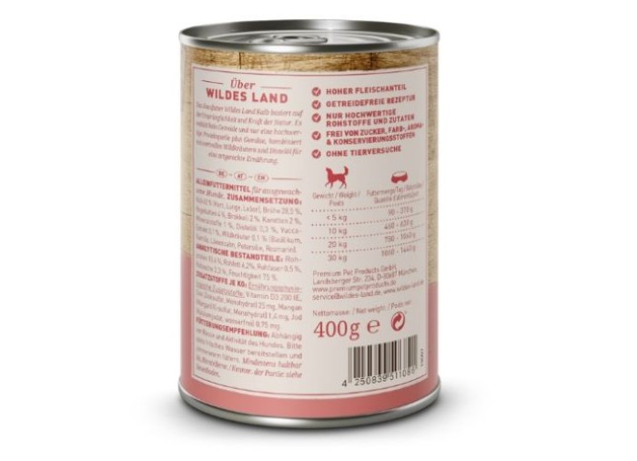 Wildes Land Nassfutter Kalb mit Brokkoli, 400 g, WL511086