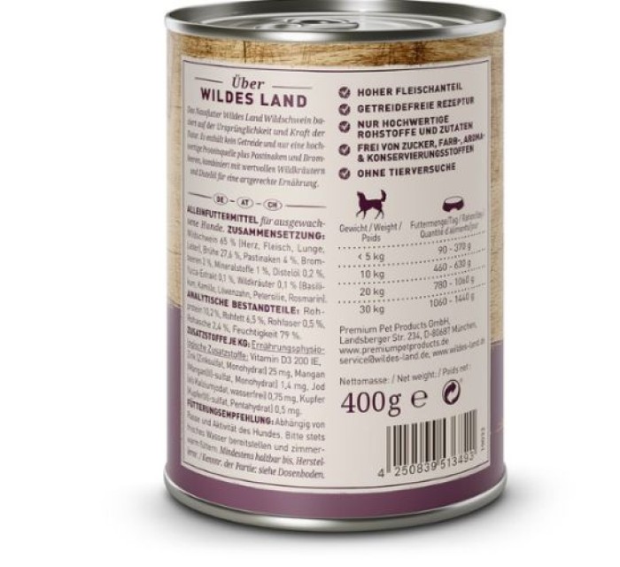 Wildes Land Nassfutter Wildschwein mit Pastinake, 400g, WL513493