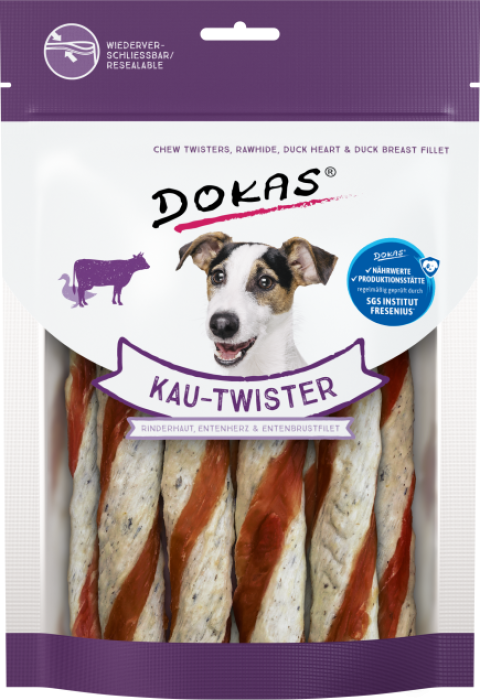 Dokas Kau-Twister Rinderhaut, Entenherz und Entenbrustfilet, 200 g, 180358