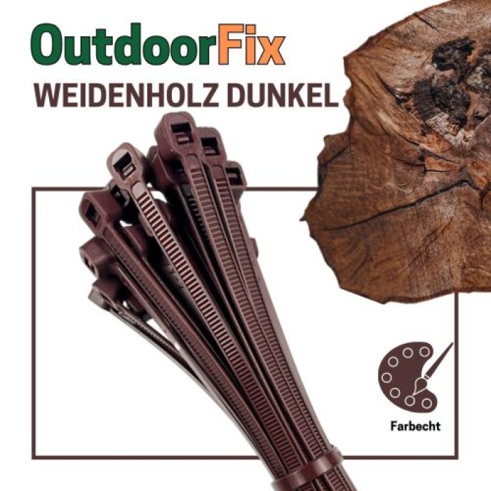 OutdoorFix Kabelbinder 200 x 4,6 mm, 50 Stk, Weidenholz dunkel, Wetterfest, UV-beständig, 22577