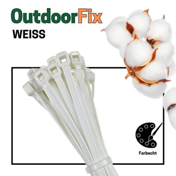 OutdoorFix Kabelbinder 150 x 3,5 mm, 50 Stk, Weiß, Wetterfest, UV-beständig, 22578