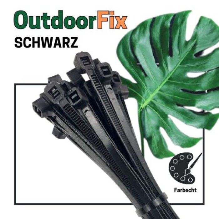 OutdoorFix Kabelbinder 200 x 4,6mm, 50 Stk., Schwarz, Wetterfest, UV-beständig, 22581