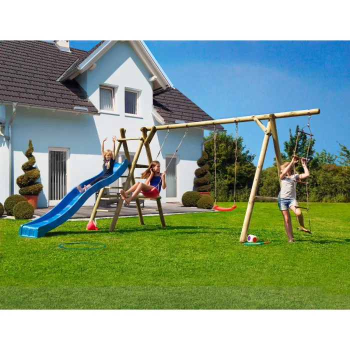 Kinderspielanlage Arno B 425cmxT190xH220cm, ohne Rutsche, KDI, 2 Schaukelbretter+1Strickleiter, 883408