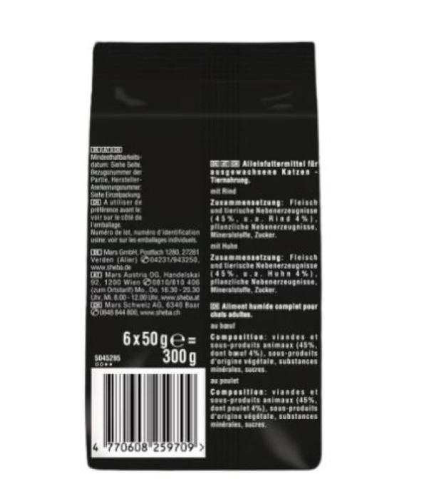 Sheba Portionsbeutel Multipack Fresh & Fine in Sauce mit Huhn Truthahn und Ente, 6 x 50g, 473083