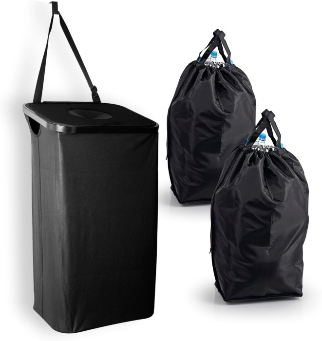 EASYmaxx Pfandflaschen Sammelbehälter 80 l inkl. Türhaken & 2 herausnehmbare Tragetaschen, 19368