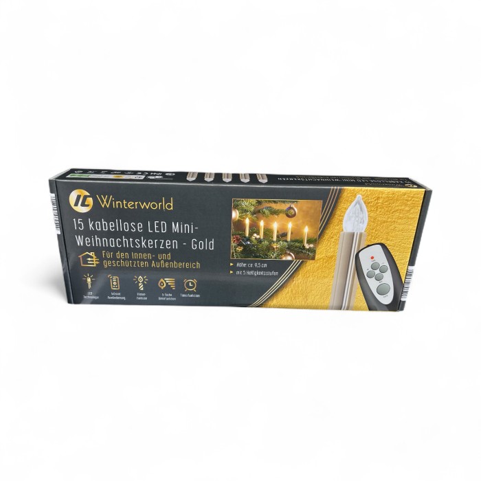 CASAYA 15 kabellose LED Mini Weihnachtskerzen, inkl. Fernbedienung, Gold, 9,5 cm, 110161-1 1