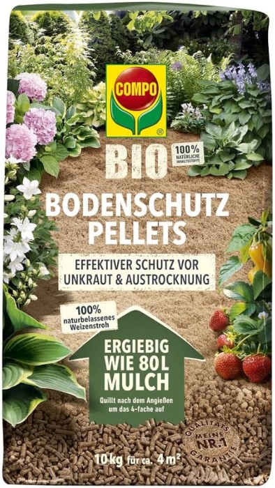 Compo Bio Bodenschutz Pellets 10 kg für 4m², Gartenmulch aus 100% Weizenstroh, 26378