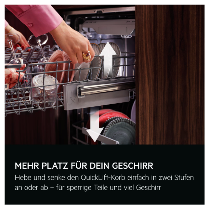 AEG SatelliteClean Integrierter Geschirrspüler FEE53680ZM,  AirDry, QuickLift, Satelliten-Sprüharm, Edelstahl, 59437