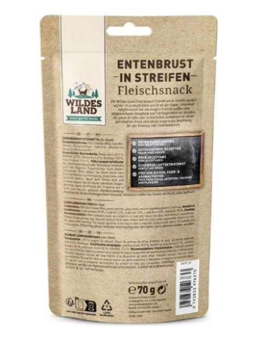 Wildes Land Fleischsnack Entenbrust in Streifen, 70 g, WL476270