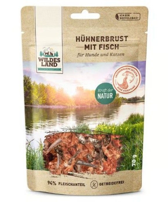 Wildes Land Fleischsnack Hühnerbrust mit Fisch, 70 g, WL515559