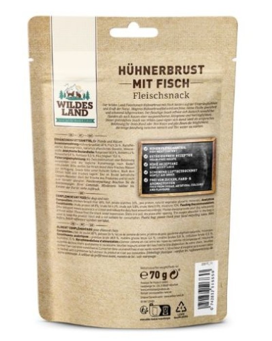Wildes Land Fleischsnack Hühnerbrust mit Fisch, 70 g, WL515559
