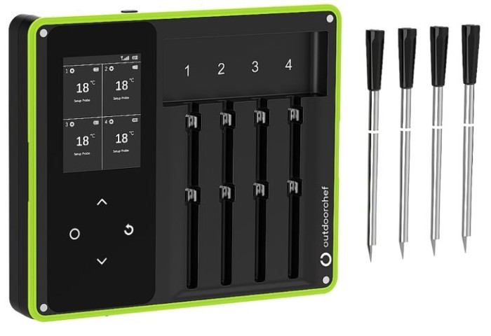 Outdoorchef Easy Check Thermometer Quadro – Wireless Bluetooth BBQ‑Thermometer mit App, 4 Fühler, 200m, 14.491.96