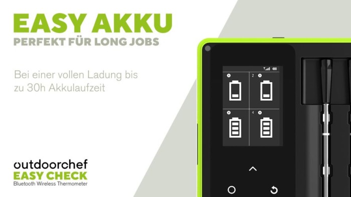 Outdoorchef Easy Check Thermometer Quadro – Wireless Bluetooth BBQ‑Thermometer mit App, 4 Fühler, 200m, 14.491.96