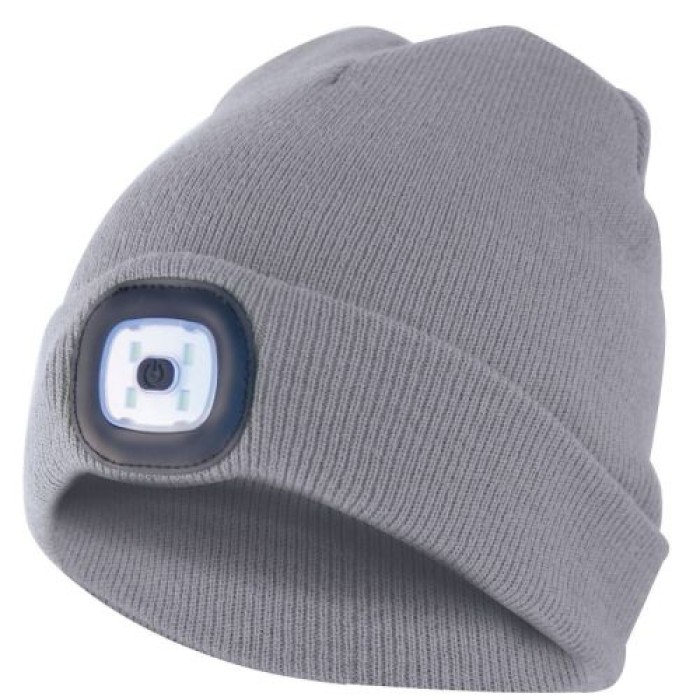 Velamp Unisex Haube mit LED-Frontleuchte, 100 Lumen, wiederaufladbar, Grau, 50CAP01
