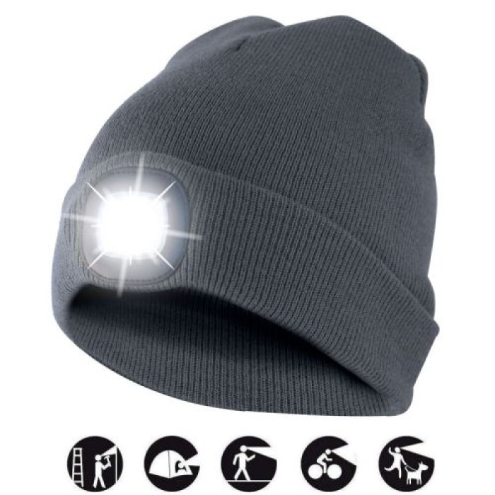 Velamp Unisex Haube mit LED-Frontleuchte, 100 Lumen, wiederaufladbar, Anthrazit, 51CAP02