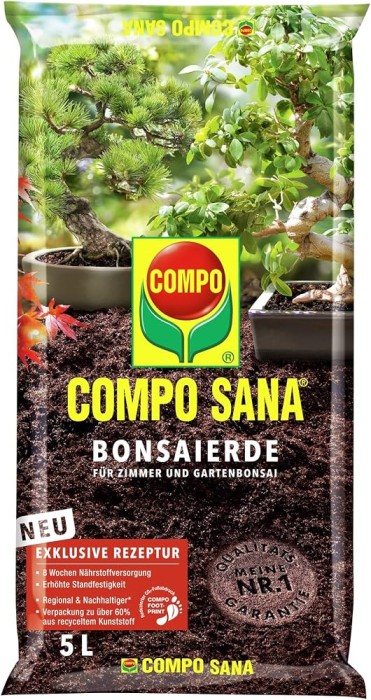 COMPO SANA Bonsaierde 5 L, mit 8 Wochen Nährstoffe, Für alle Zimmer- und Freiland-Bonsai, 5 Liter, 11602