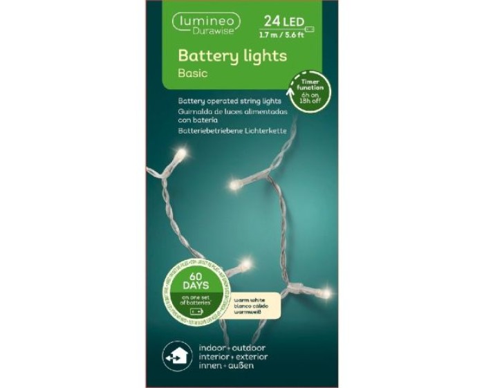Lumineo Durawise Ricelight LED Lichterkette, Batterie, 1.7m, 24 Lichter, warmweiß, 497183