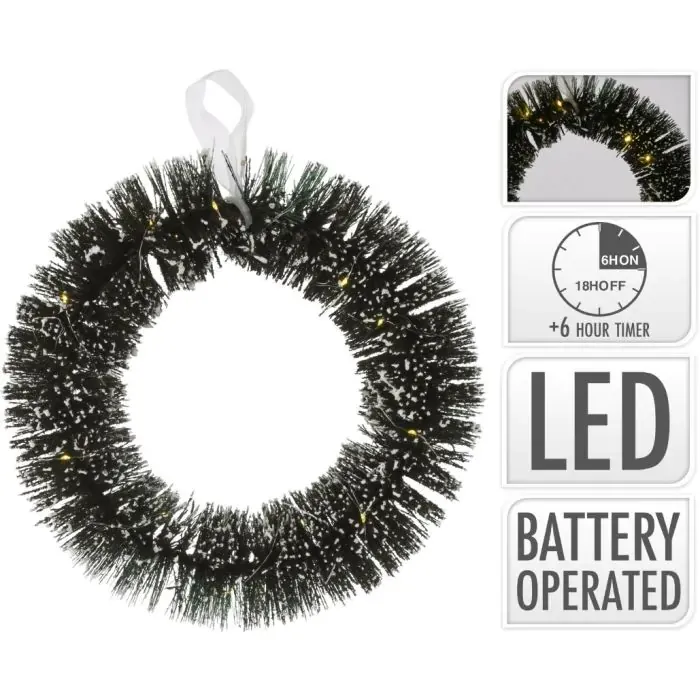 Koopman Kranz 30cm, 20 LED mit Schnee, AMZ101450