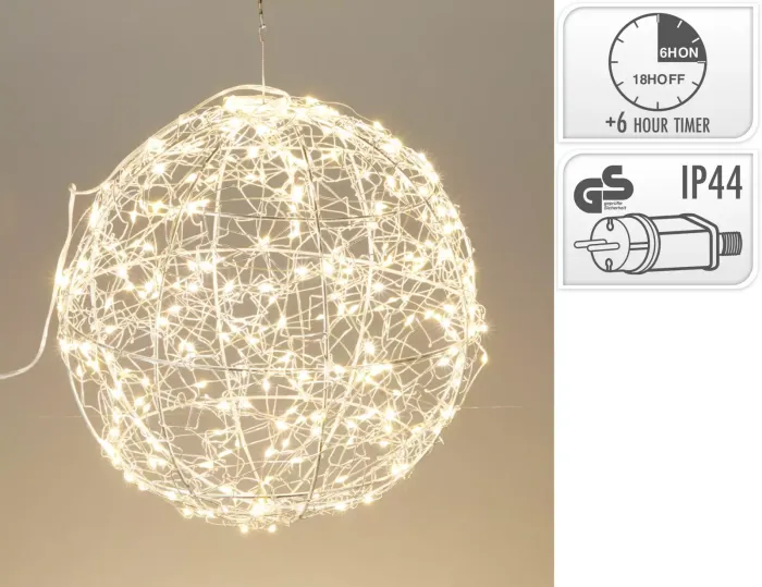 LED Kugel, 35cm, silber, warmweiß, AMZ141080