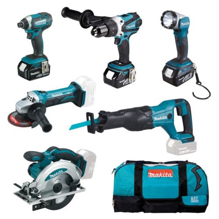 Makita A-Spezial-Set DLX6046 DGA452, DHP458,DJR186,DSS610, DTD152,DML802,3xBL1830,DC18RC DLX6046