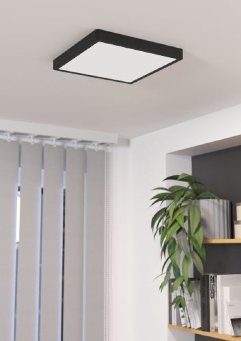 EGLO LED Deckenleuchte Fueva 5, IP44, Schwarz, 28,5x28,5cm, 2400lm, Warmweiß, 99271