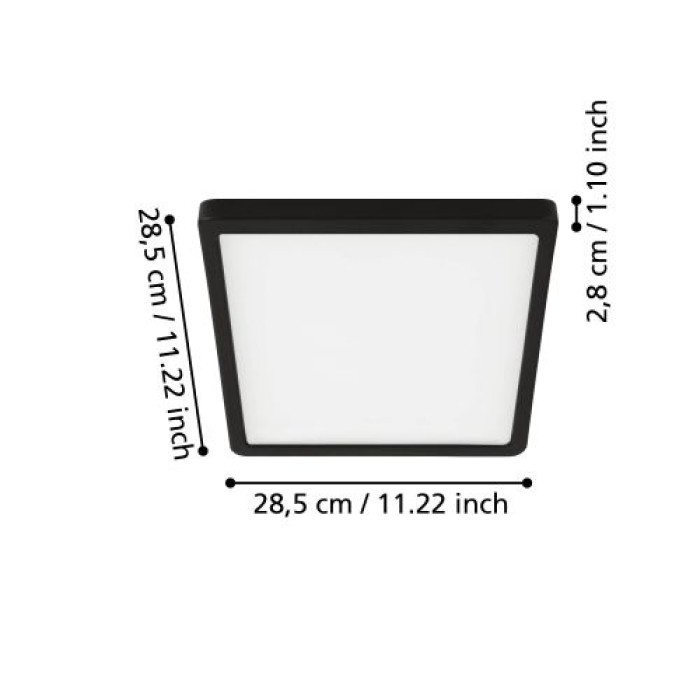 EGLO LED Deckenleuchte Fueva 5, IP44, Schwarz, 28,5x28,5cm, 2400lm, Warmweiß, 99271