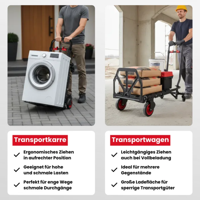 WALTER 2-in-1 Transportwagen & Transportkarre – 150 kg Tragkraft, ausziehbarer Griff, klappbar 613494