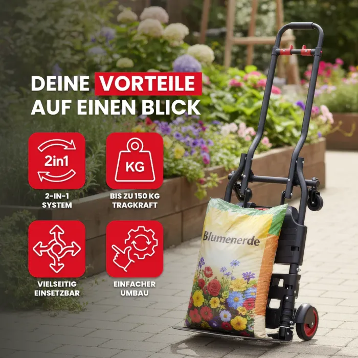 WALTER 2-in-1 Transportwagen & Transportkarre – 150 kg Tragkraft, ausziehbarer Griff, klappbar 613494