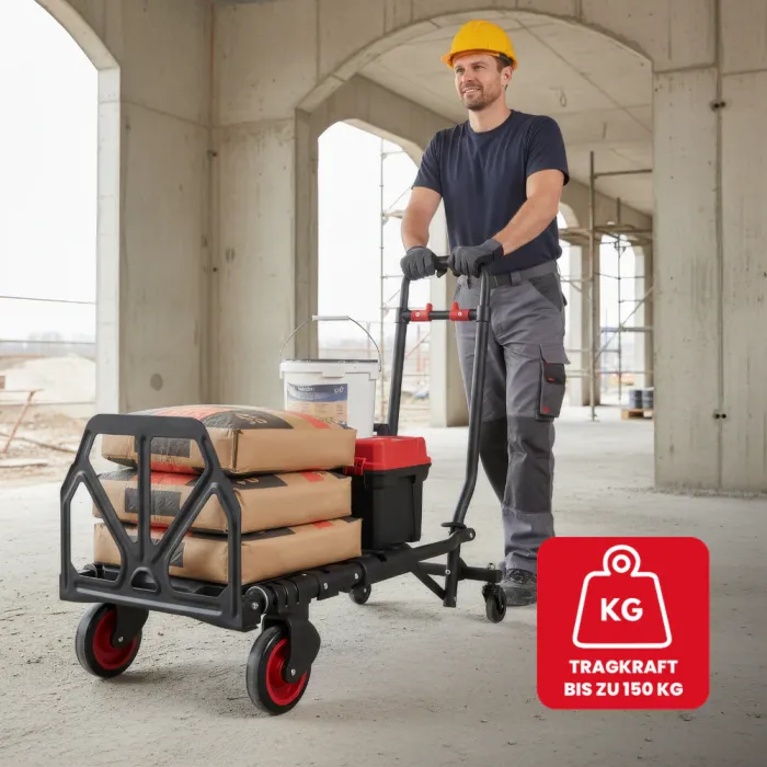 WALTER 2-in-1 Transportwagen & Transportkarre – 150 kg Tragkraft, ausziehbarer Griff, klappbar 613494
