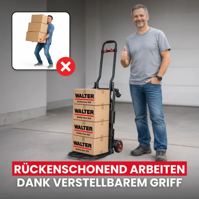 WALTER 2-in-1 Transportwagen & Transportkarre – 150 kg Tragkraft, ausziehbarer Griff, klappbar 613494
