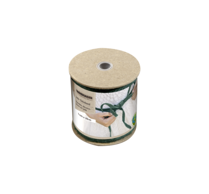 Windhager Jute-Dekoband Fischgrät ÖKO, 1 cm x 20 m, grün, 06878