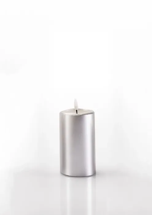 Schlaraffenland 3D LED Kerze NOVITA silber, D7,5 H12,5 cm, Echtwachs, 11844