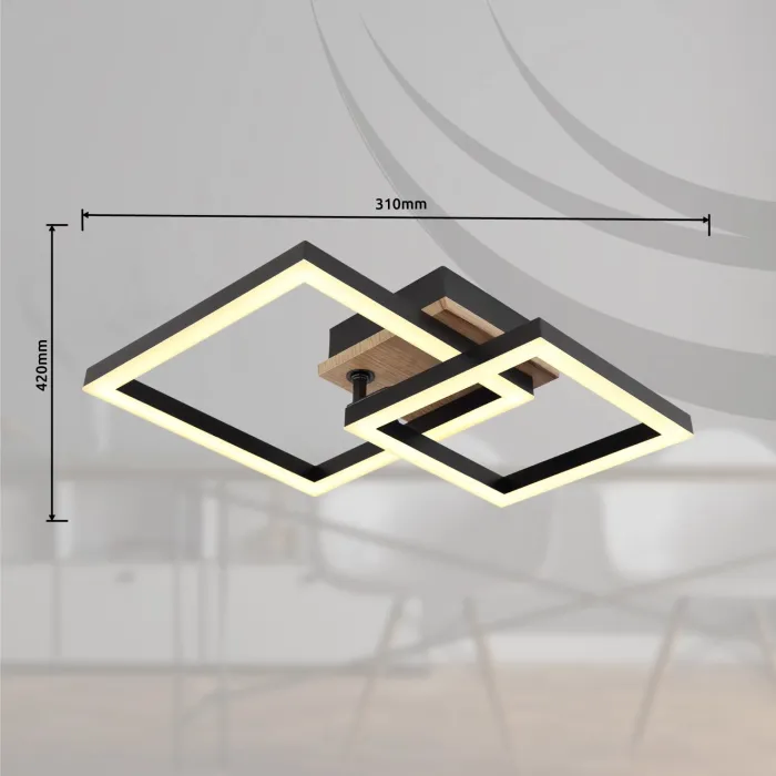 Globo Deckenleuchte BARD schwarz, 420x310x80mm, 15W, 700lm, 3000K, 672840-15