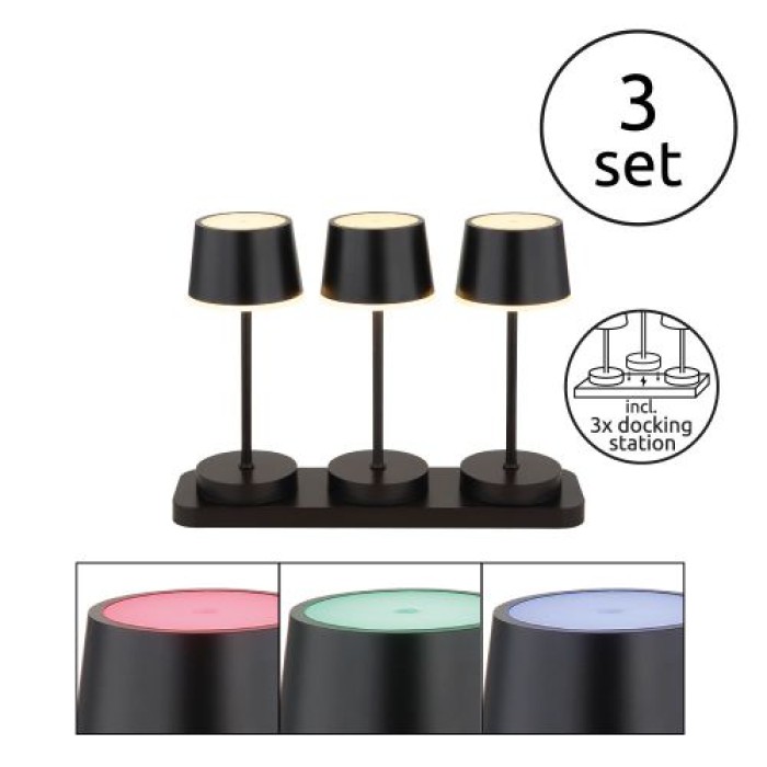 Globo 3er Set Tischleuchte, Akku, schwarz, inkl. Fernbedienung, 58493-3