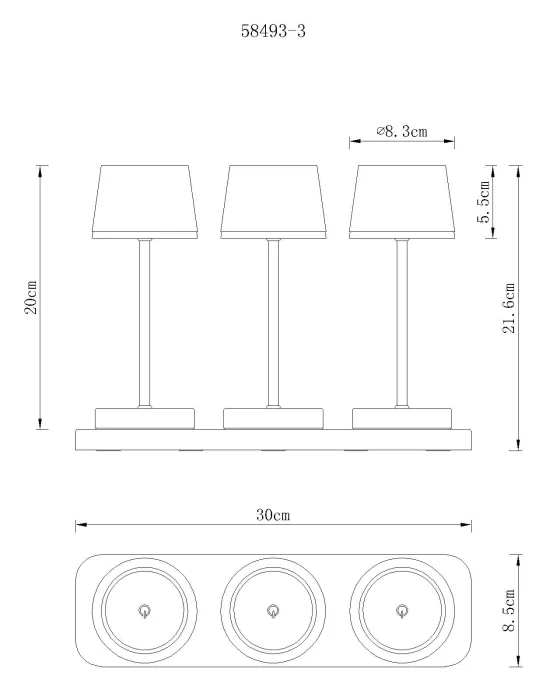 Globo 3er Set Tischleuchte, Akku, schwarz, inkl. Fernbedienung, 58493-3