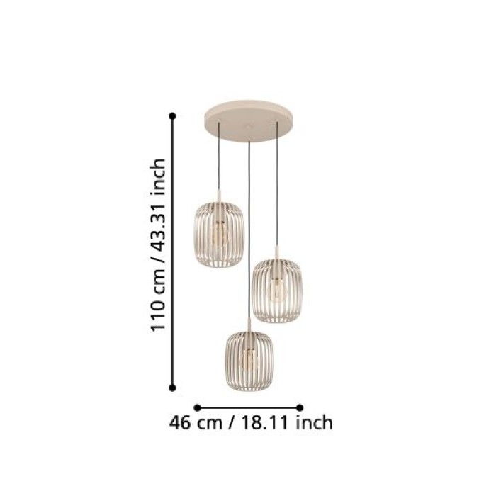 EGLO Pendellampe Romazzina, 3-flammige Pendelleuchte, E27, Ø46cm, beige, Metall, 900687