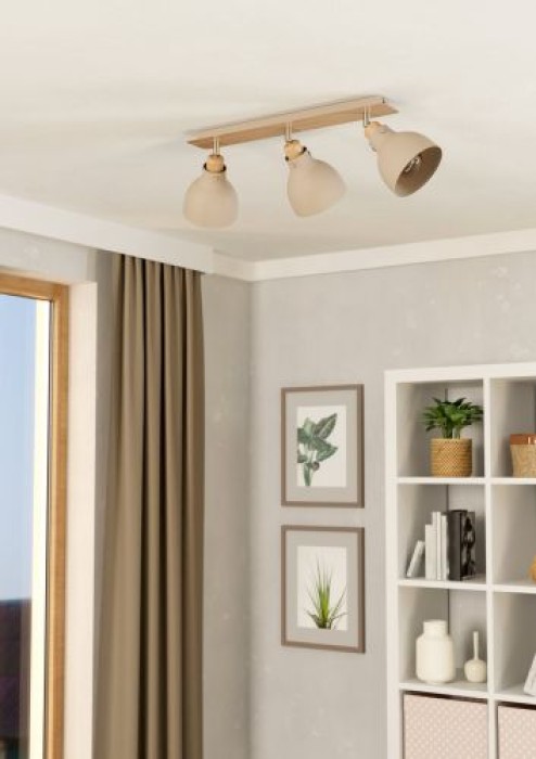EGLO Deckenstrahler Arrecife, E27, 74,5x14,5cm, 3-flammig, Metall, beige, 900713