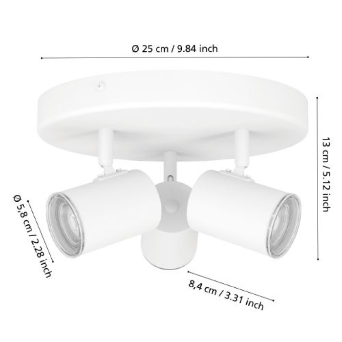 EGLO Deckenlampe 3-flammig Consuma 1, GU10, IP44, Ø25cm, 901962
