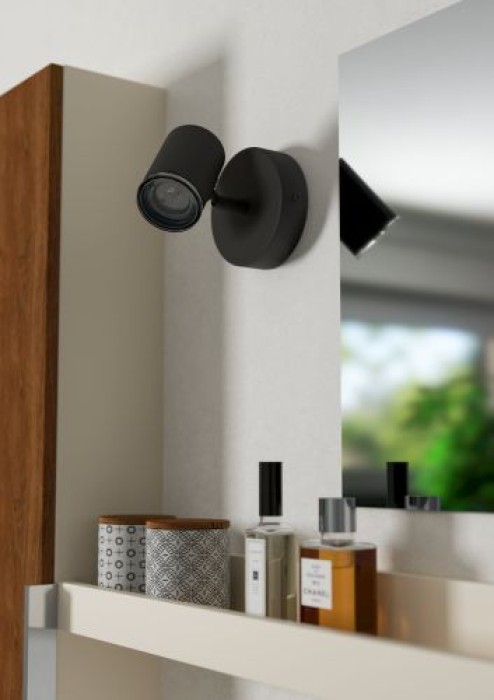 EGLO Spot Wandlampe Consuma 1, GU10, IP44, 11cm, schwarz, 901964